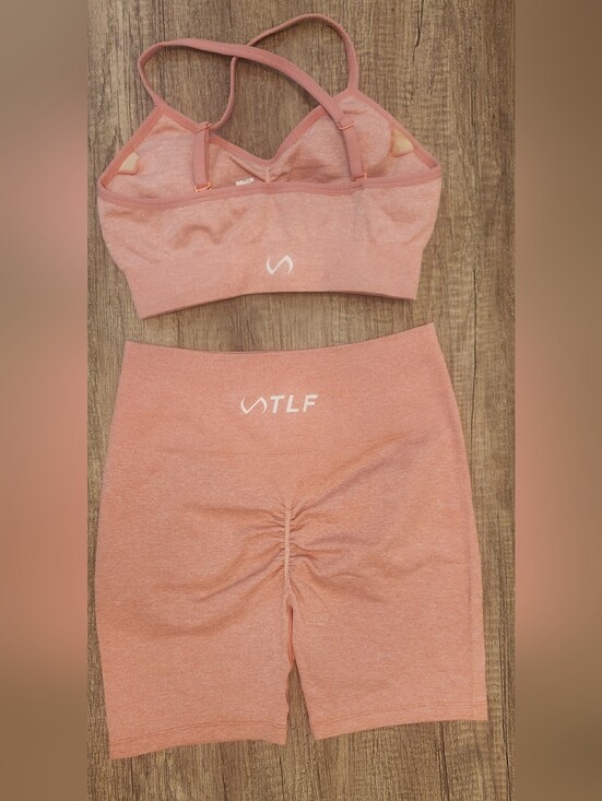Tlf Apparel Pants - TLF Boost Seamless Coral Heather Scrunch Shorts and Sports Bra Set